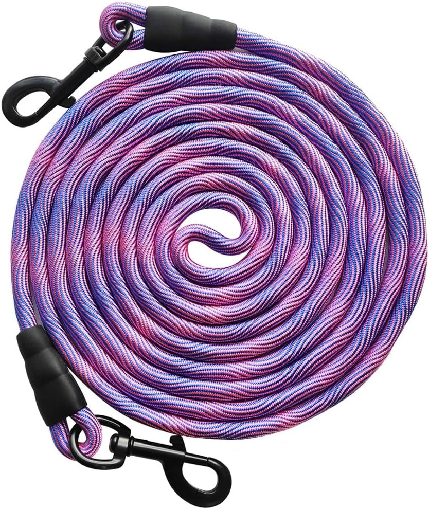 BTINESFUL Tie-Out Check Cord Long Rope Dog Tether, 8Ft 12Ft 20Ft 30Ft 50Ft Dog Lead for Yard, Large Medium Dogs Oudoor Training, Playing, Camping, or Backyard (30Ft, Beige Black)