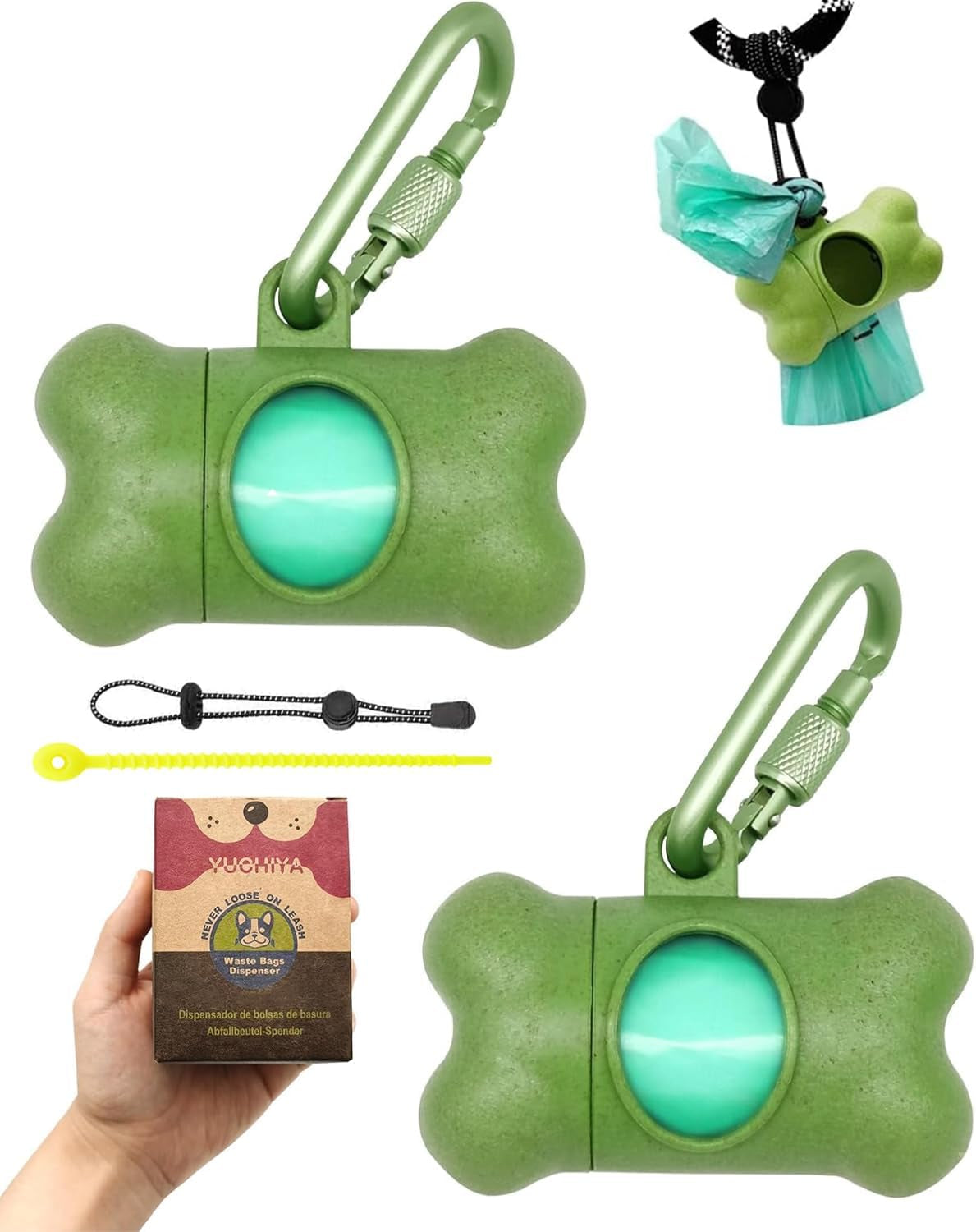 Dog Poop Pickup Bags Holder Dispenser with Standard-Sized Leak-Proof Scented Doggy Waste Bags and Carabiner with Safety Lock&Fastener Never Loose on Leash Lead Again (1 Holder 195 Bags, Blue)