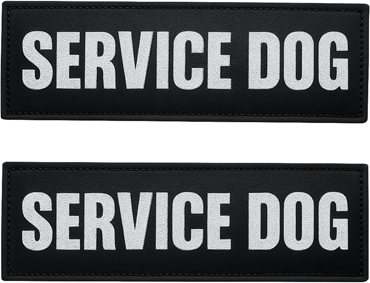 Albcorp Reflective Service Dog Patches - Easy-Change Hook Backing for Vests & Harnesses, Small Size (4.6 x 1 Inch), Set of 2