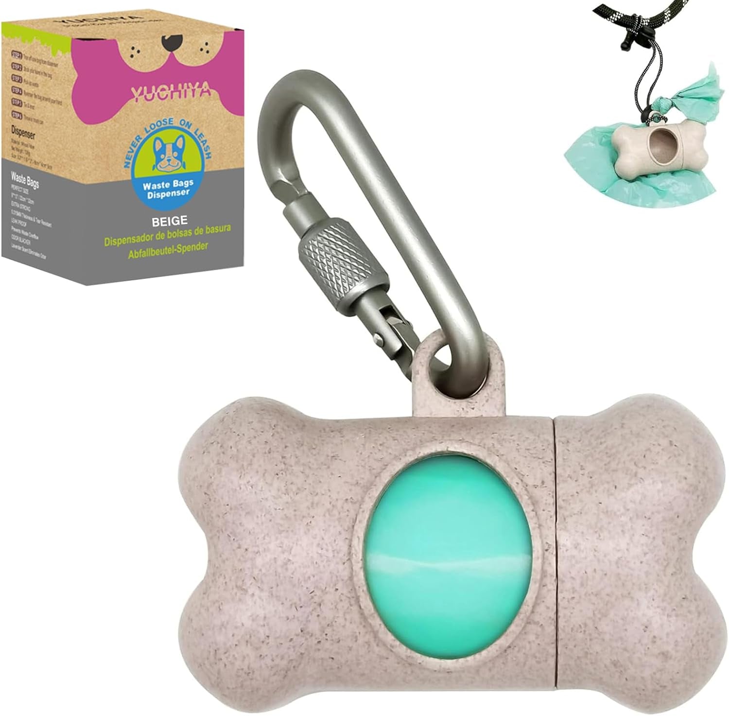 Dog Poop Pickup Bags Holder Dispenser with Standard-Sized Leak-Proof Scented Doggy Waste Bags and Carabiner with Safety Lock&Fastener Never Loose on Leash Lead Again (1 Holder 195 Bags, Blue)