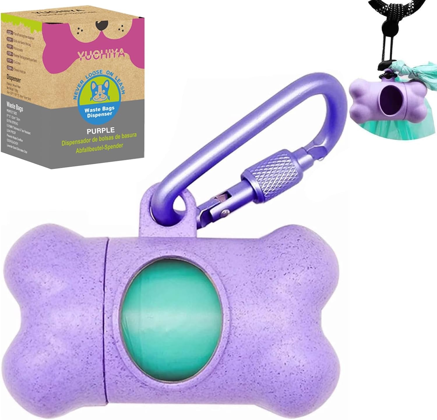 Dog Poop Pickup Bags Holder Dispenser with Standard-Sized Leak-Proof Scented Doggy Waste Bags and Carabiner with Safety Lock&Fastener Never Loose on Leash Lead Again (1 Holder 195 Bags, Blue)