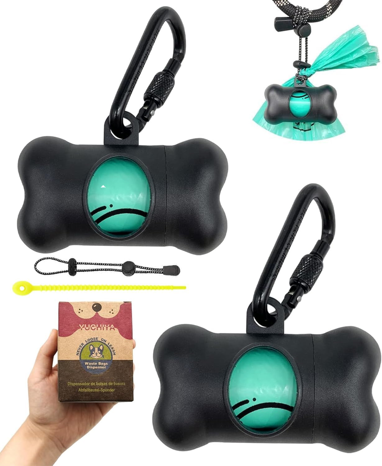 Dog Poop Pickup Bags Holder Dispenser with Standard-Sized Leak-Proof Scented Doggy Waste Bags and Carabiner with Safety Lock&Fastener Never Loose on Leash Lead Again (1 Holder 195 Bags, Blue)