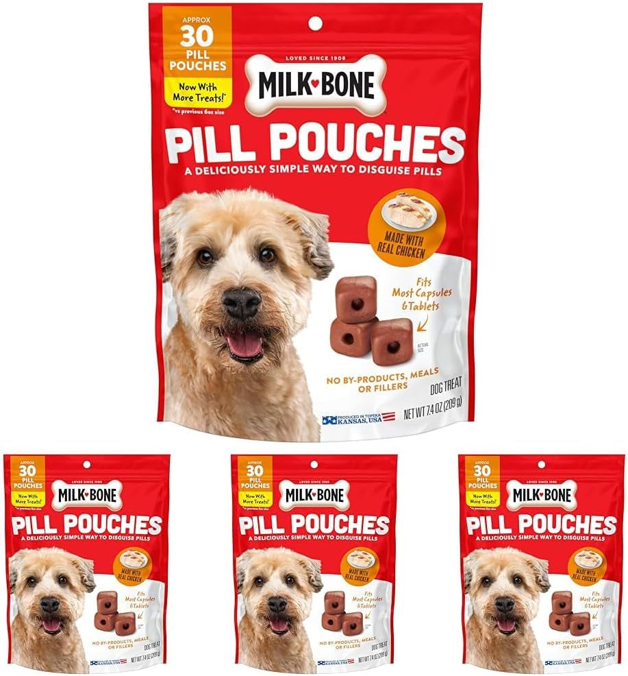 Milk-Bone Pill Pouches: Delicious Chicken Treats for Easy Medication - 125 Soft Chewy Treats in 5 Convenient Bags
