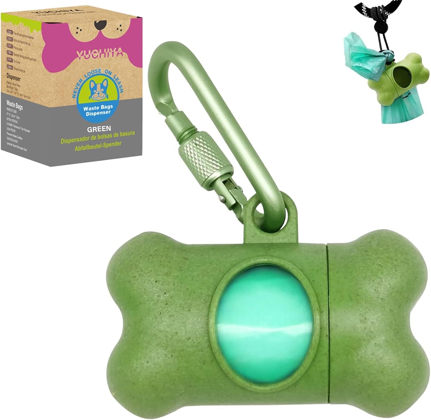 Dog Poop Pickup Bags Holder Dispenser with Standard-Sized Leak-Proof Scented Doggy Waste Bags and Carabiner with Safety Lock&Fastener Never Loose on Leash Lead Again (1 Holder 195 Bags, Blue)