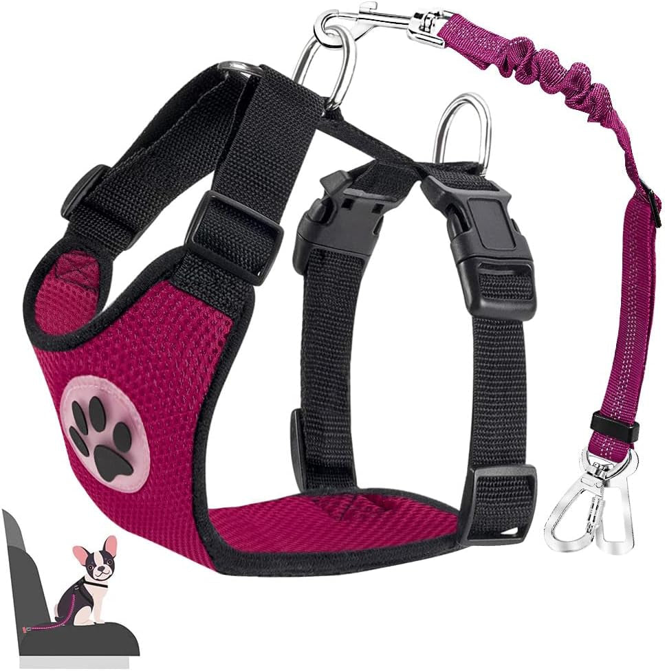 Lukovee Adjustable Dog Car Harness & Seat Belt - Ultimate Comfort & Safety for All Breeds (Blue, Medium)
