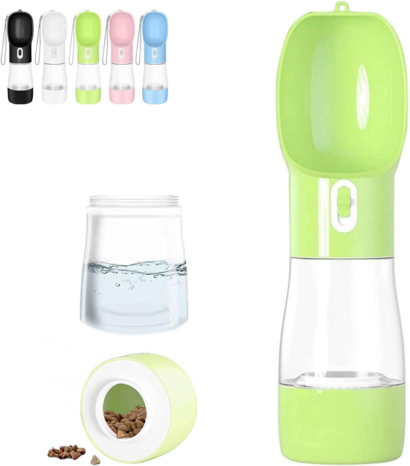 Portable Dog Water Bottle - Leak Proof Dog Water Dispenser with Bowl & Food Container, Dishwasher Safe Food Grade Plastic for Pet Puppy Outdoor Walking Hiking Travel Blue