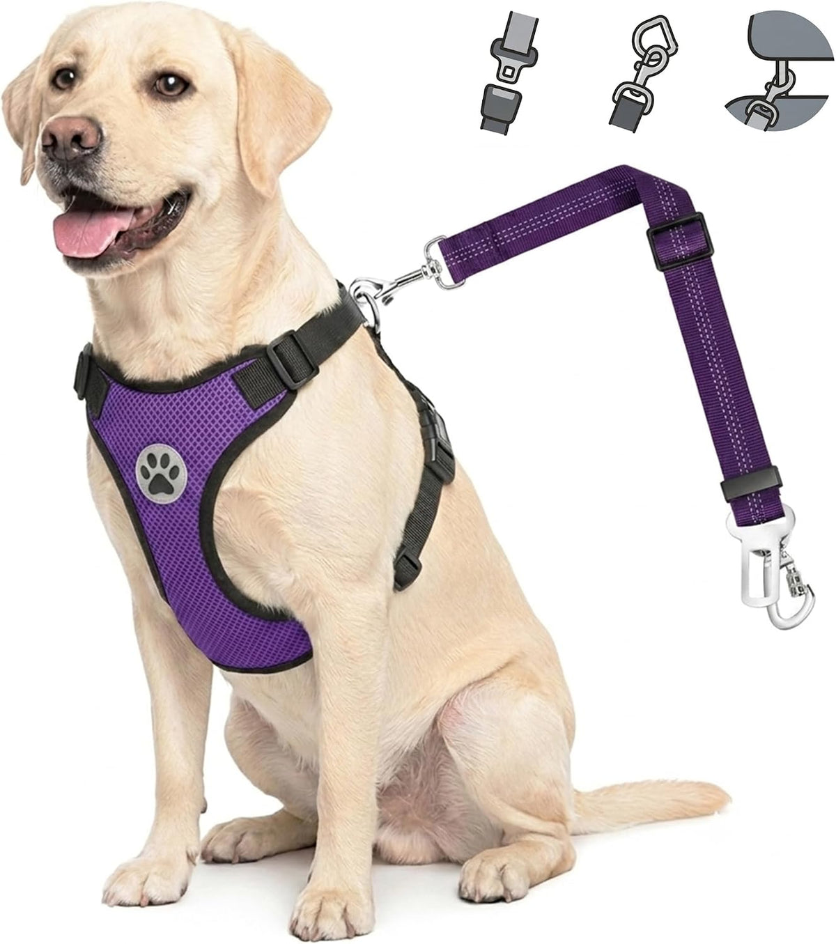 Lukovee Adjustable Dog Car Harness & Seat Belt - Ultimate Comfort & Safety for All Breeds (Blue, Medium)
