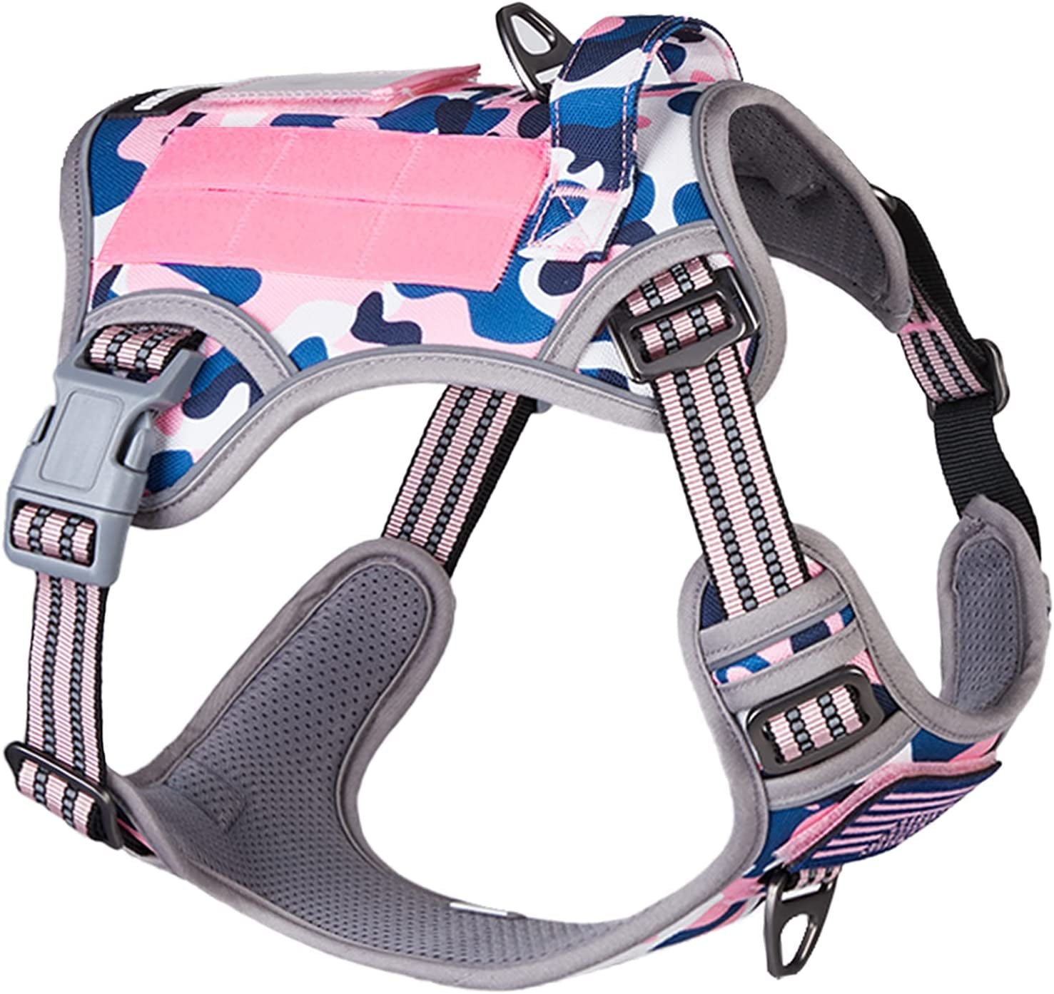 BUMBIN Tactical Dog Harness for Small Dogs No Pull, Famous TIK Tok No Pull Puppy Harness, Fit Smart Reflective Pet Walking Harness for Training, Adjustable Dog Vest Harness with Handle Purple Camo XS