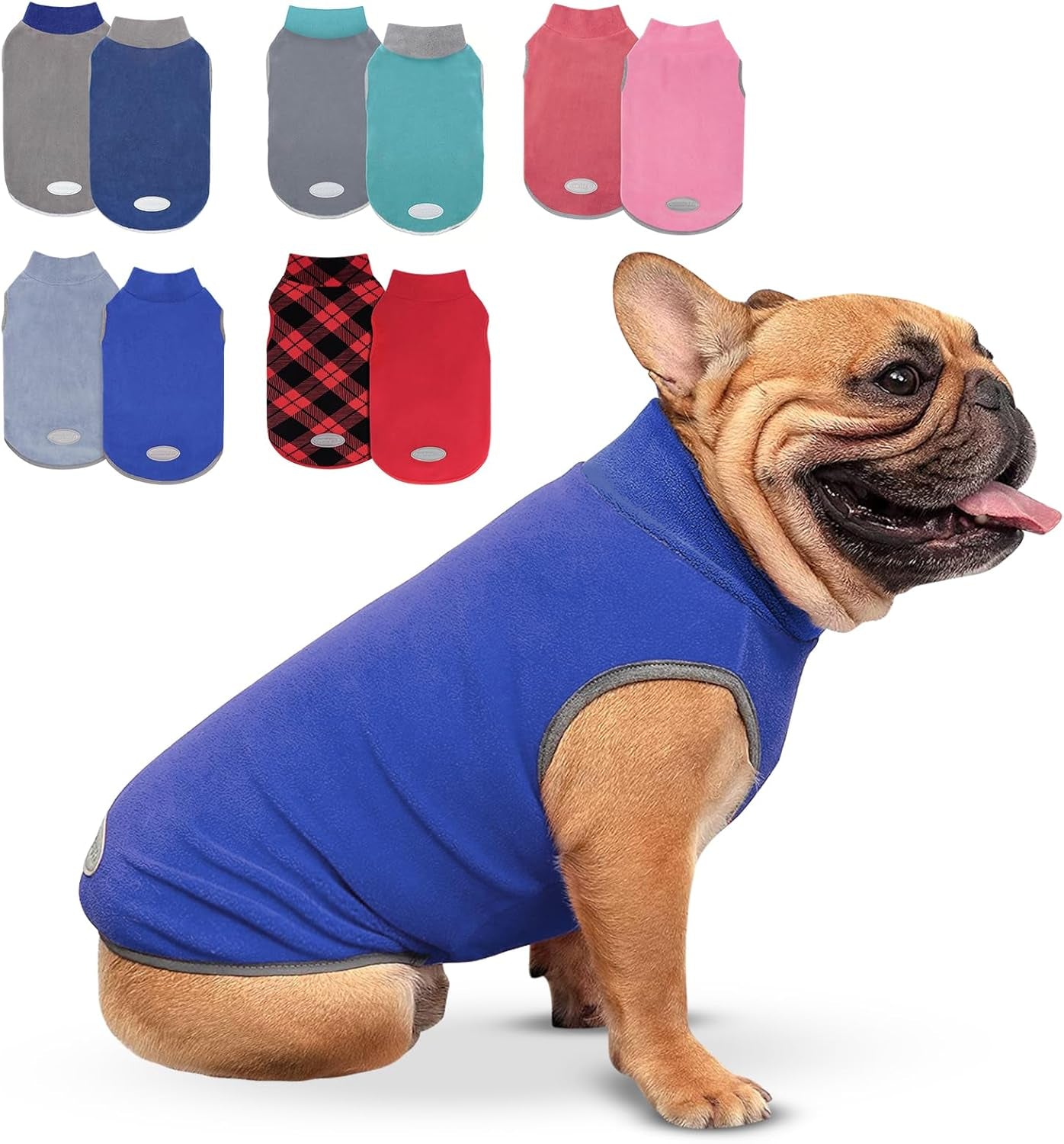 Cyeollo 2 Pack Dog Fleece Sweater Stretchy Sweatshirt with Reflective Stripe Pullover Soft Jacket Pet Clothes Dog Sweaters for Small Dogs, Red & Grey M