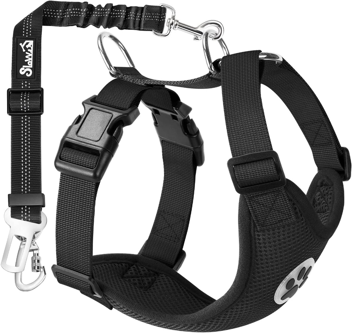 Lukovee Adjustable Dog Car Harness & Seat Belt - Ultimate Comfort & Safety for All Breeds (Blue, Medium)