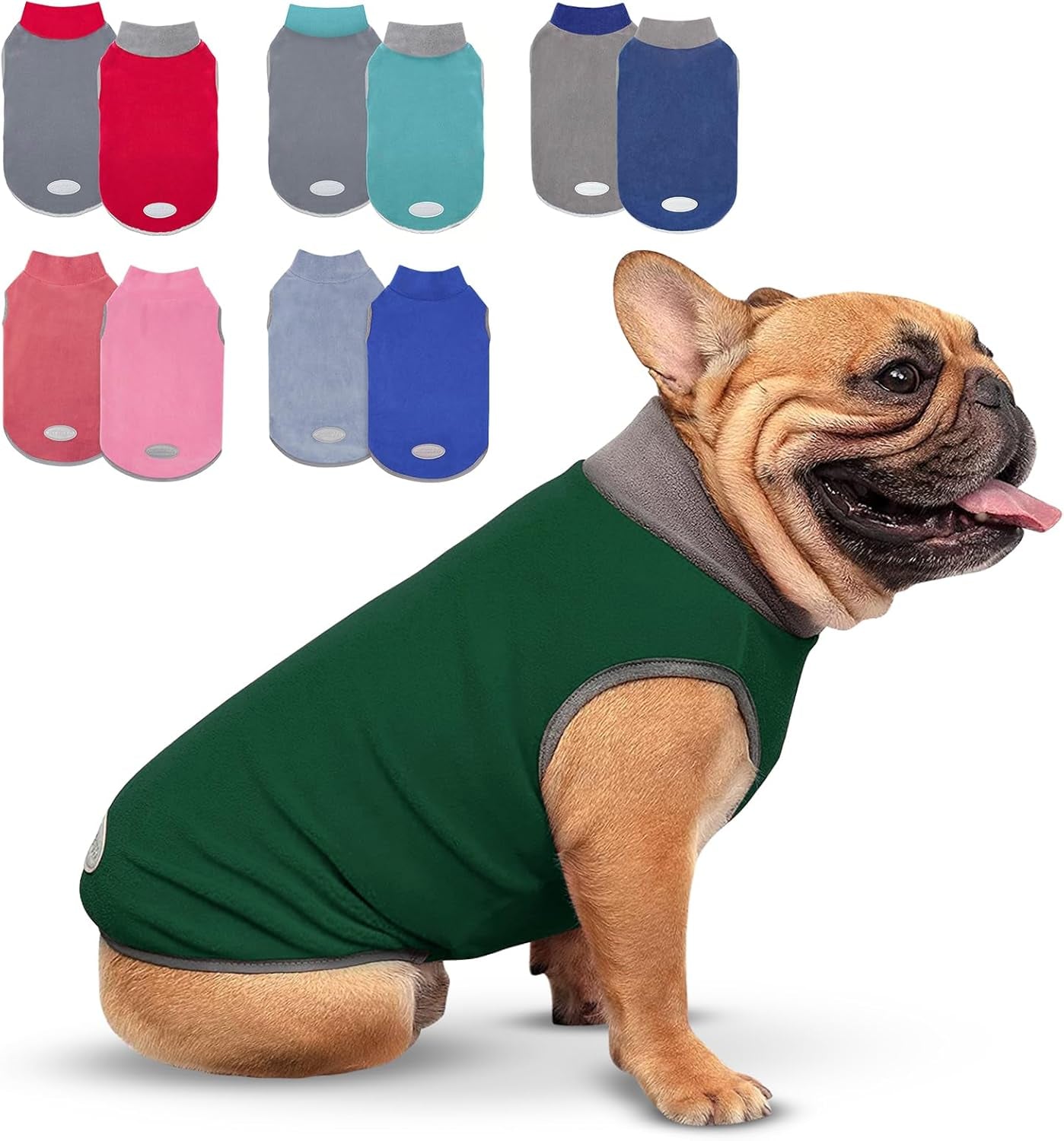 Cyeollo 2 Pack Dog Fleece Sweater Stretchy Sweatshirt with Reflective Stripe Pullover Soft Jacket Pet Clothes Dog Sweaters for Small Dogs, Red & Grey M