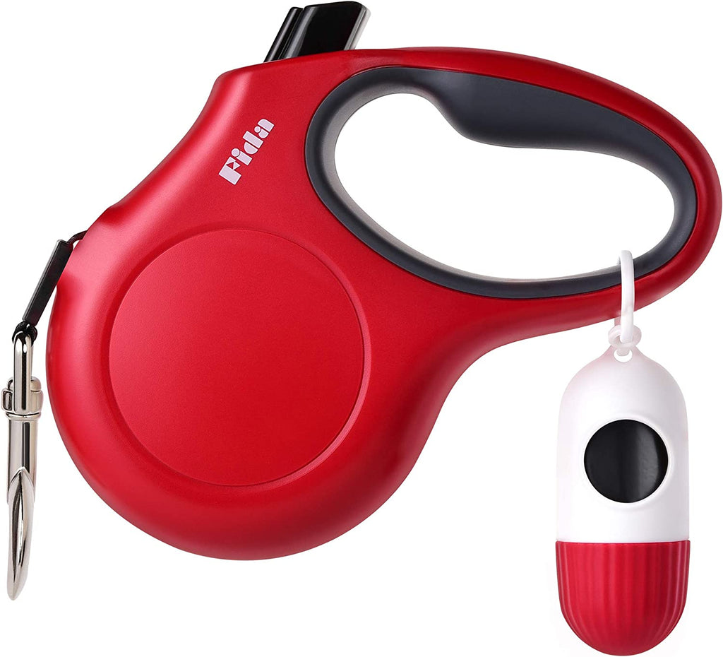 Fida 16 Ft Retractable Dog Leash - Durable, Tangle-Free with Reflective Nylon Tape & Bonus Poop Bags for Medium Dogs and Cats up to 44 Lbs - Comfortable Anti-Slip Handle in Red