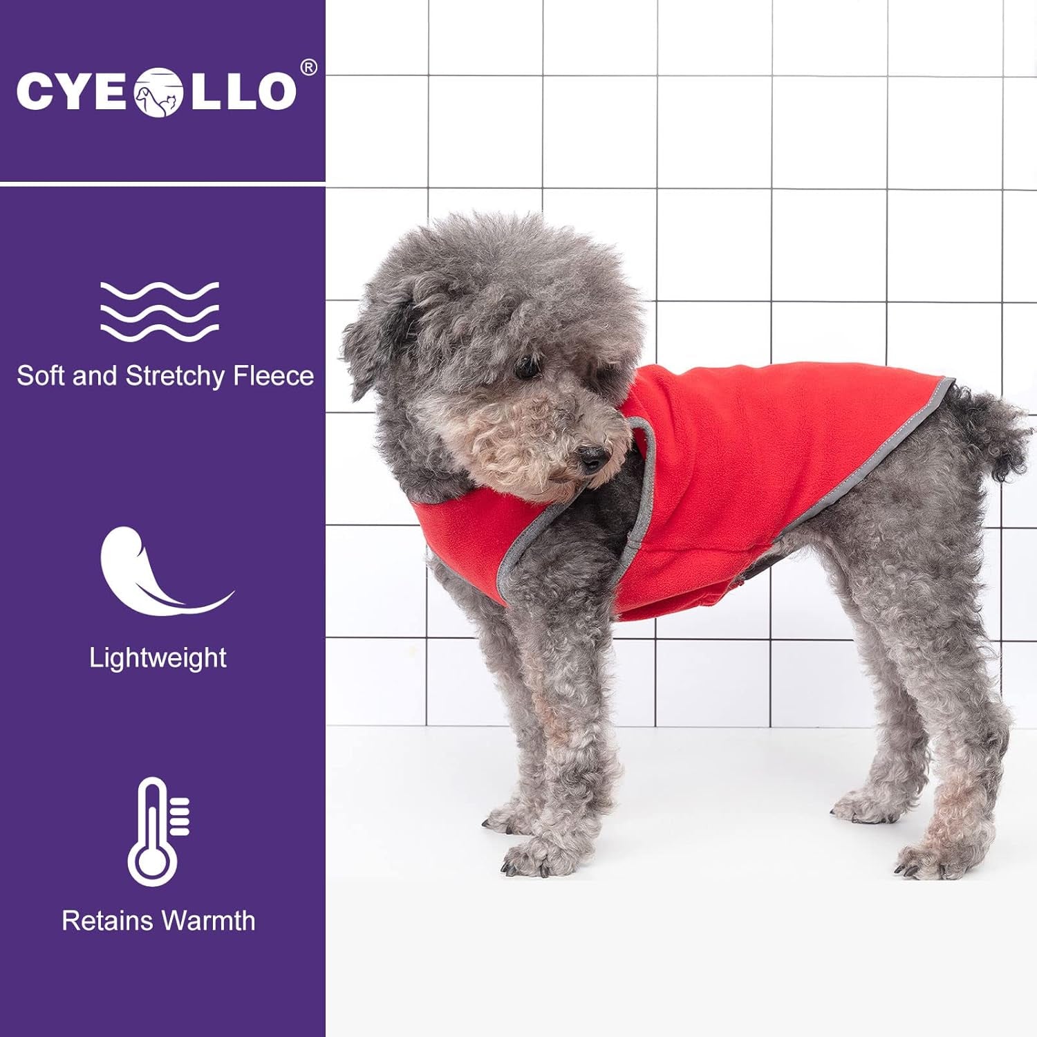 Cyeollo 2 Pack Dog Fleece Sweater Stretchy Sweatshirt with Reflective Stripe Pullover Soft Jacket Pet Clothes Dog Sweaters for Small Dogs, Red & Grey M