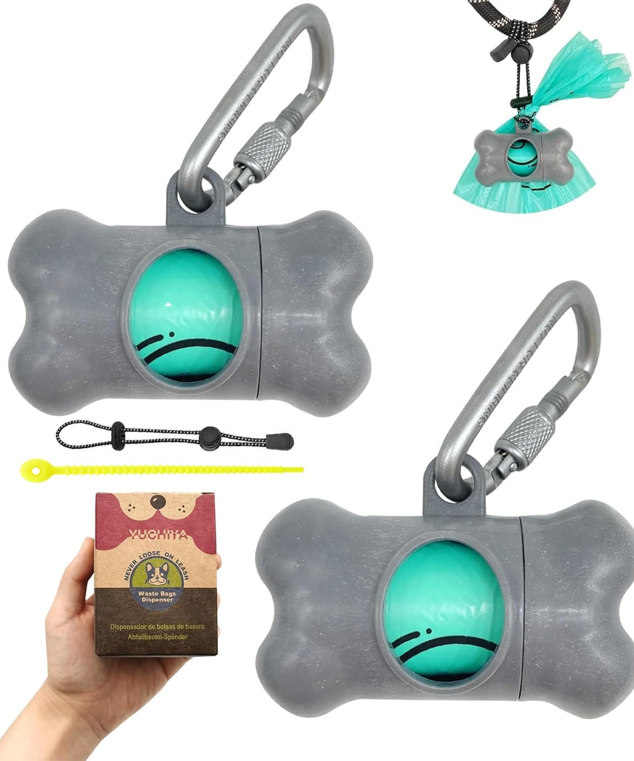 Dog Poop Pickup Bags Holder Dispenser with Standard-Sized Leak-Proof Scented Doggy Waste Bags and Carabiner with Safety Lock&Fastener Never Loose on Leash Lead Again (1 Holder 195 Bags, Blue)