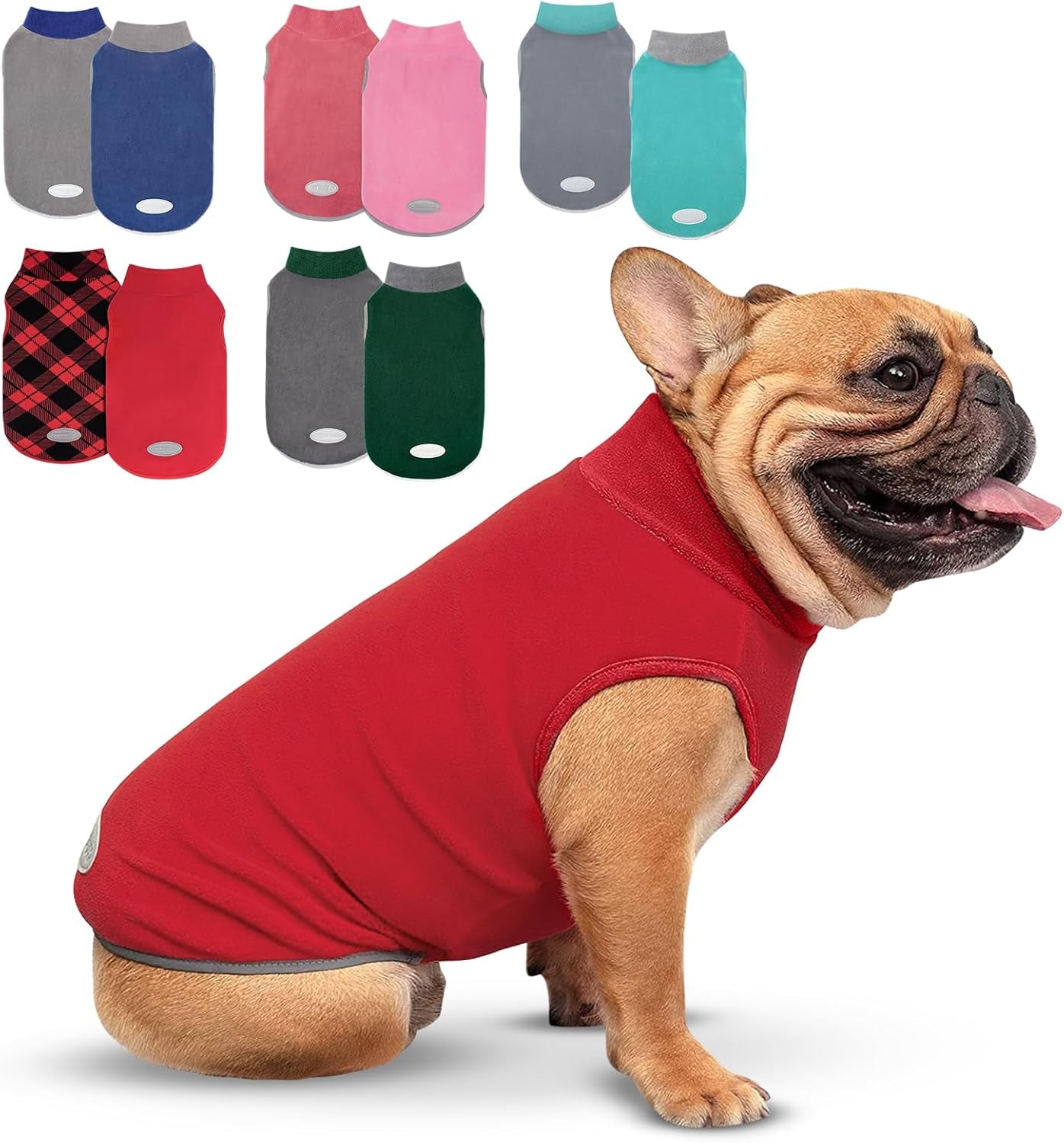 Cyeollo 2 Pack Dog Fleece Sweater Stretchy Sweatshirt with Reflective Stripe Pullover Soft Jacket Pet Clothes Dog Sweaters for Small Dogs, Red & Grey M