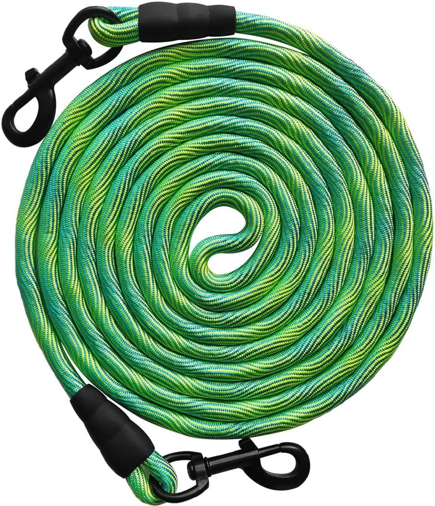 BTINESFUL Tie-Out Check Cord Long Rope Dog Tether, 8Ft 12Ft 20Ft 30Ft 50Ft Dog Lead for Yard, Large Medium Dogs Oudoor Training, Playing, Camping, or Backyard (30Ft, Beige Black)