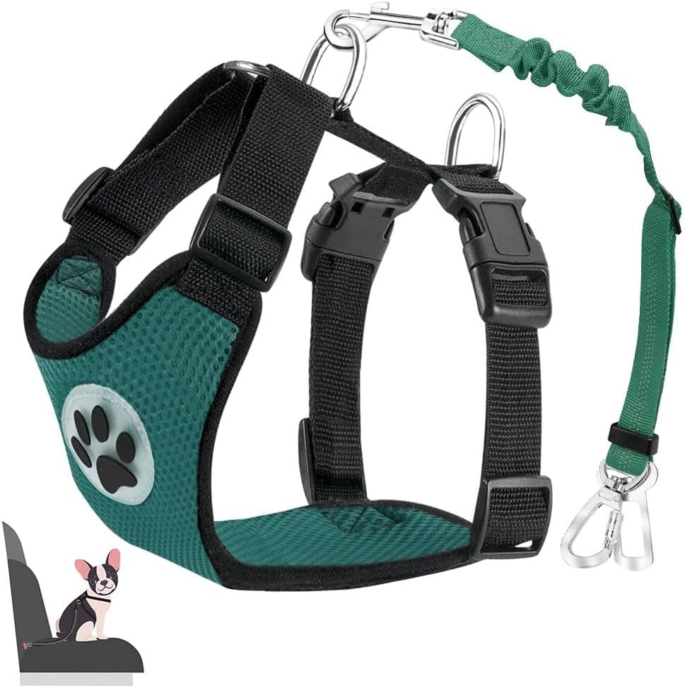 Lukovee Adjustable Dog Car Harness & Seat Belt - Ultimate Comfort & Safety for All Breeds (Blue, Medium)
