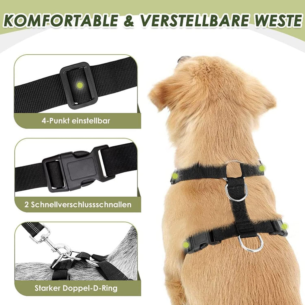 Lukovee Adjustable Dog Car Harness & Seat Belt - Ultimate Comfort & Safety for All Breeds (Blue, Medium)