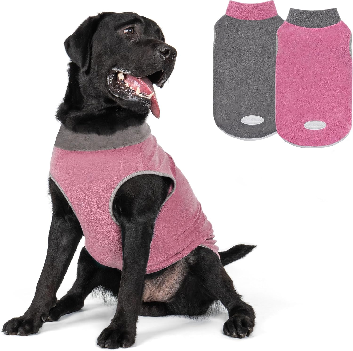 Cyeollo 2 Pack Dog Fleece Sweater Stretchy Sweatshirt with Reflective Stripe Pullover Soft Jacket Pet Clothes Dog Sweaters for Small Dogs, Red & Grey M