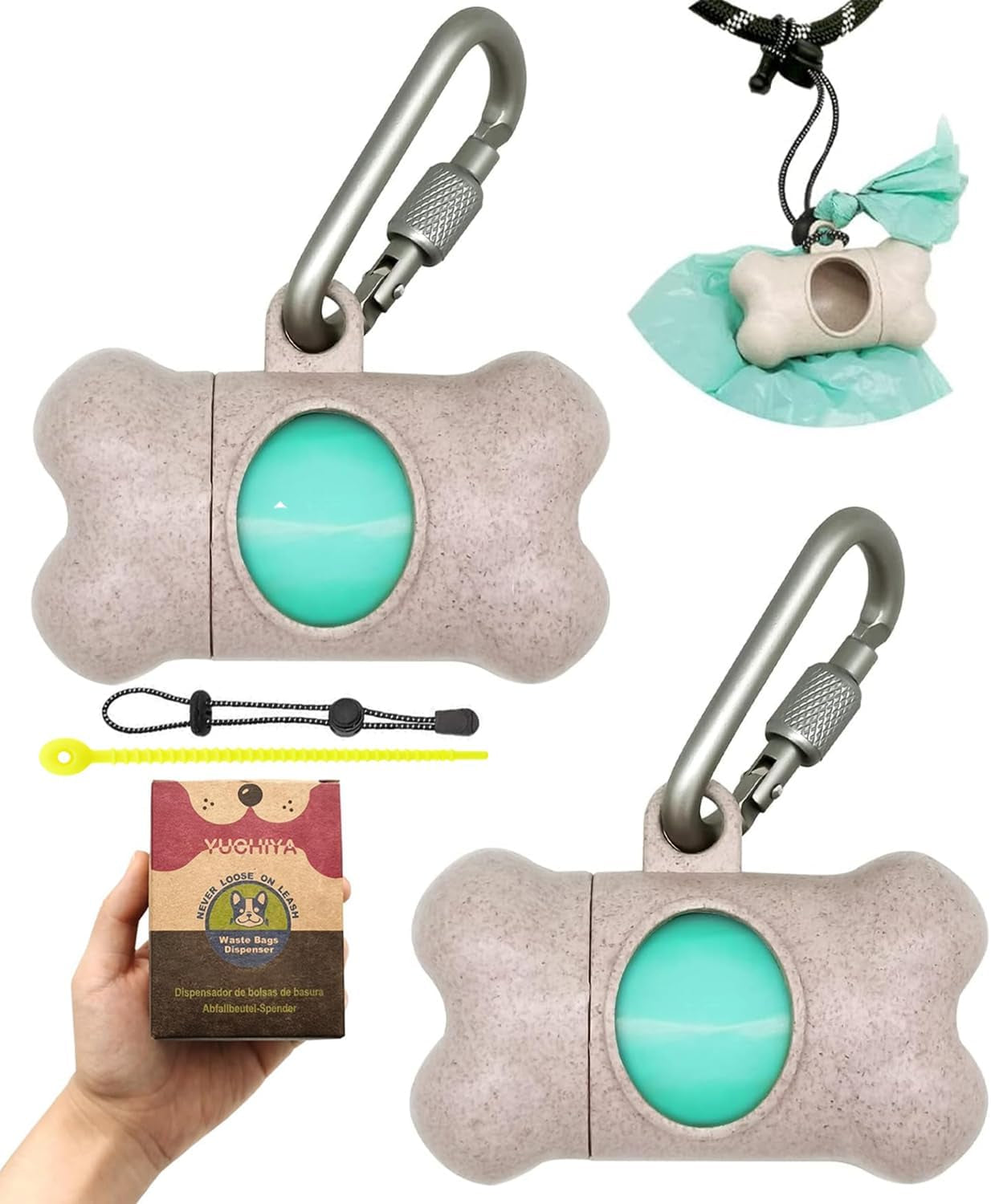 Dog Poop Pickup Bags Holder Dispenser with Standard-Sized Leak-Proof Scented Doggy Waste Bags and Carabiner with Safety Lock&Fastener Never Loose on Leash Lead Again (1 Holder 195 Bags, Blue)