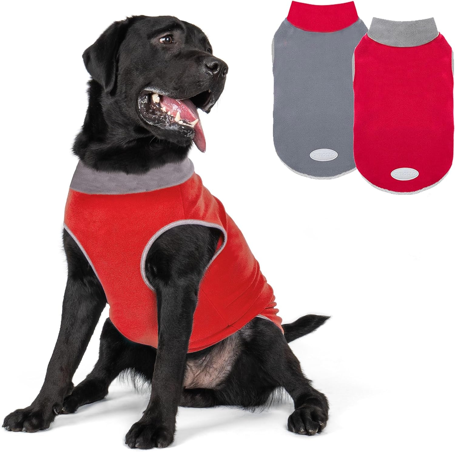 Cyeollo 2 Pack Dog Fleece Sweater Stretchy Sweatshirt with Reflective Stripe Pullover Soft Jacket Pet Clothes Dog Sweaters for Small Dogs, Red & Grey M