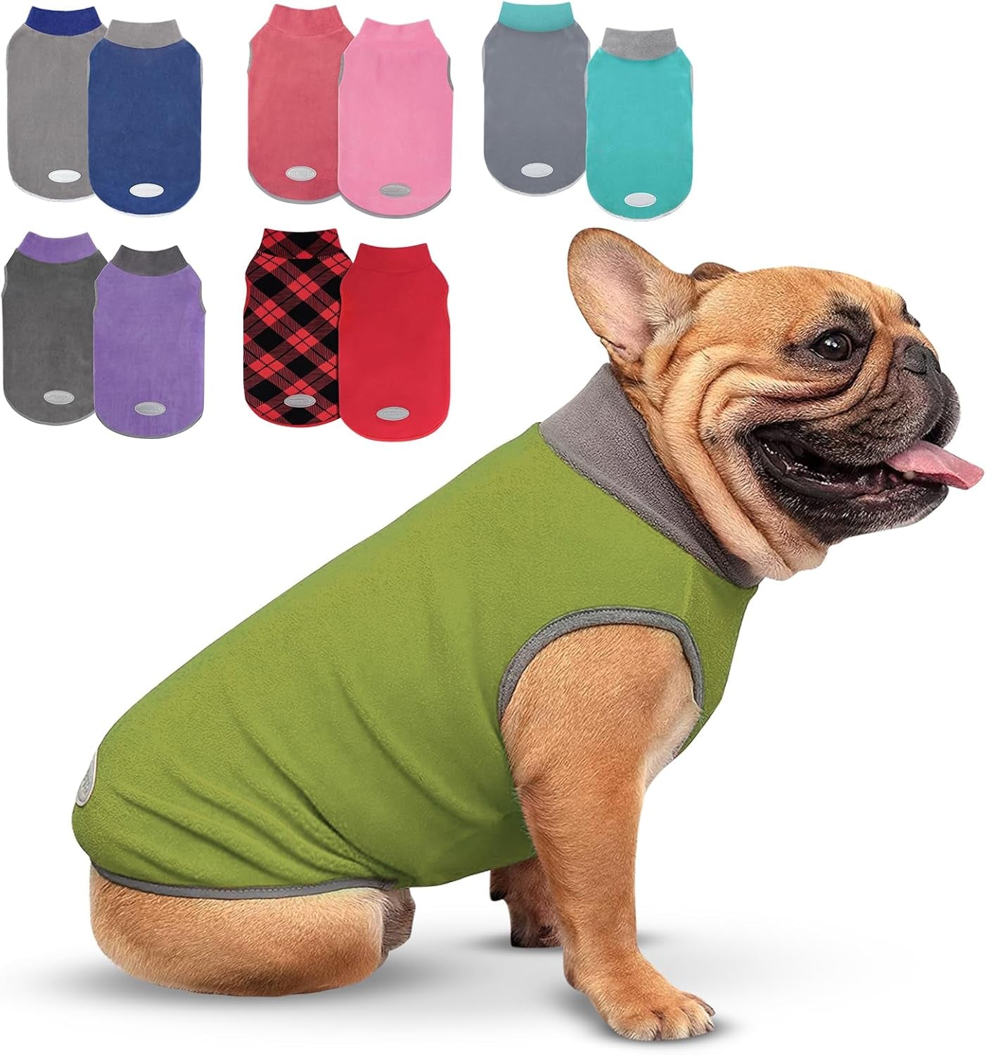 Cyeollo 2 Pack Dog Fleece Sweater Stretchy Sweatshirt with Reflective Stripe Pullover Soft Jacket Pet Clothes Dog Sweaters for Small Dogs, Red & Grey M
