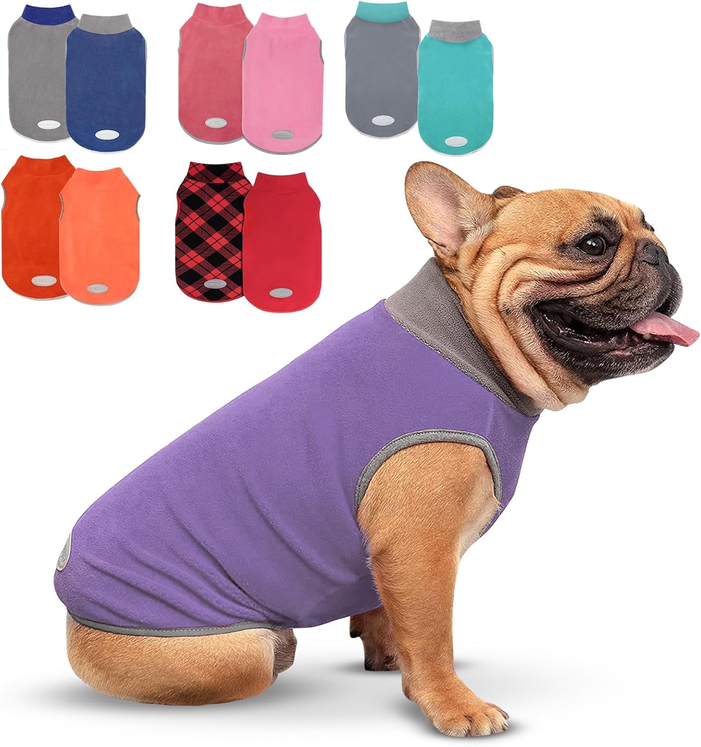 Cyeollo 2 Pack Dog Fleece Sweater Stretchy Sweatshirt with Reflective Stripe Pullover Soft Jacket Pet Clothes Dog Sweaters for Small Dogs, Red & Grey M