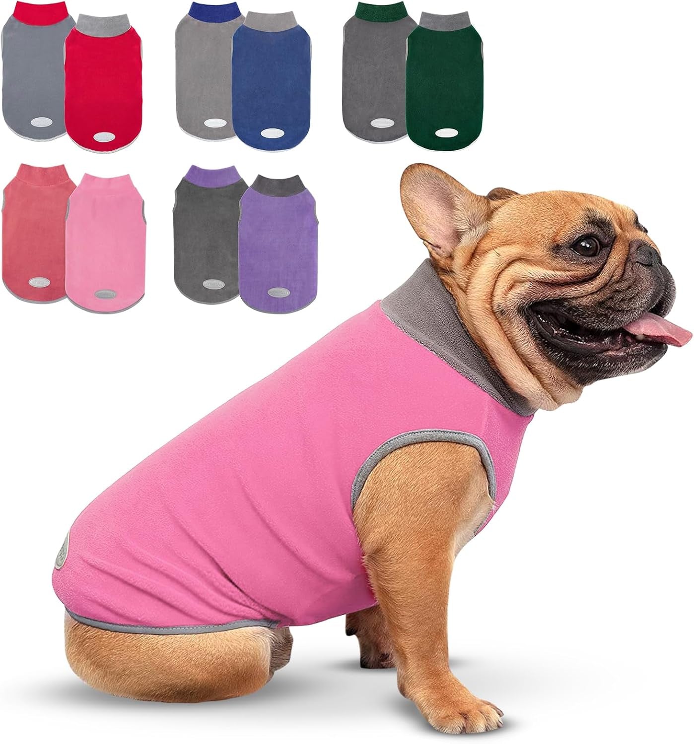 Cyeollo 2 Pack Dog Fleece Sweater Stretchy Sweatshirt with Reflective Stripe Pullover Soft Jacket Pet Clothes Dog Sweaters for Small Dogs, Red & Grey M