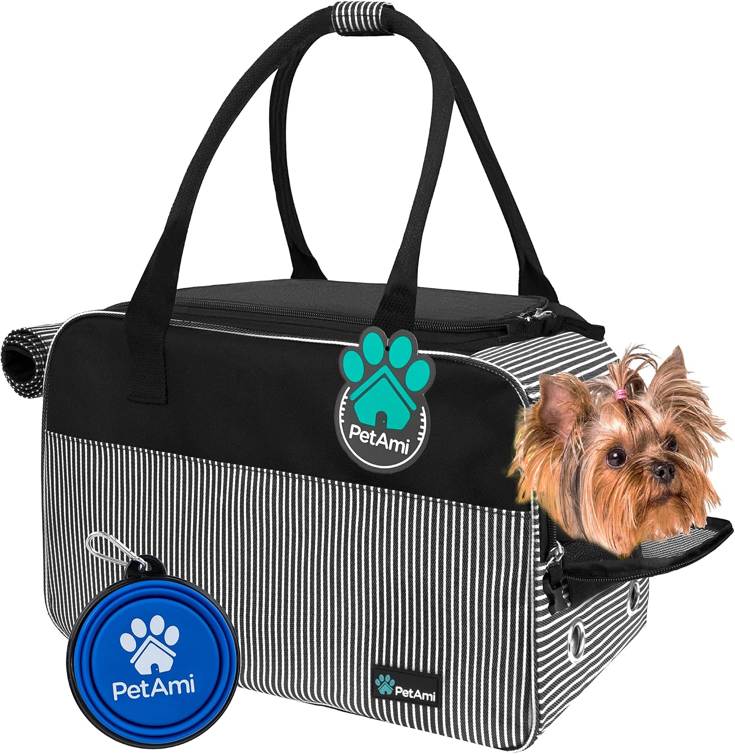 Petami Dog Purse Carrier for Small Dogs Cats, TSA Airline Approved Soft-Sided Pet Carrier with Pockets, Ventilated Travel Tote Bag with Bed & Shoulder Strap, Puppy Kitten, Max 12 Lbs, Turquoise