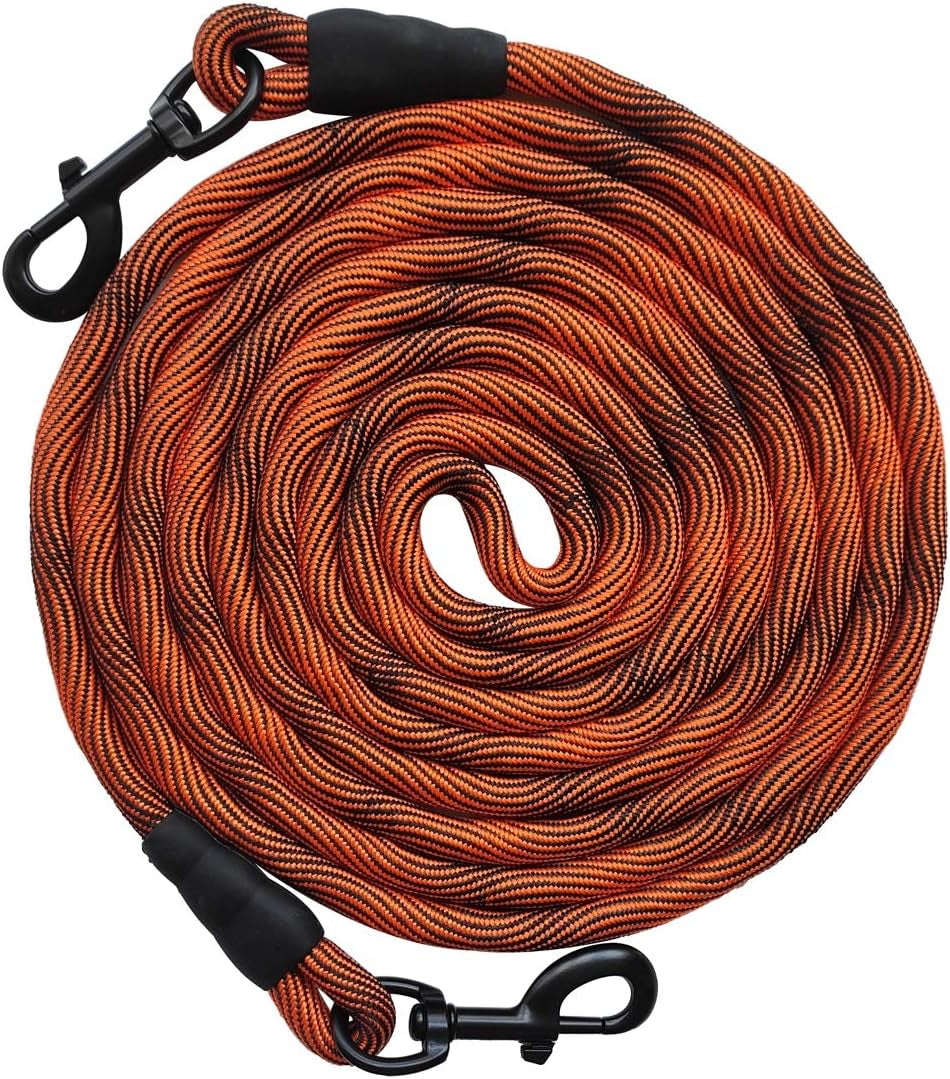 BTINESFUL Tie-Out Check Cord Long Rope Dog Tether, 8Ft 12Ft 20Ft 30Ft 50Ft Dog Lead for Yard, Large Medium Dogs Oudoor Training, Playing, Camping, or Backyard (30Ft, Beige Black)