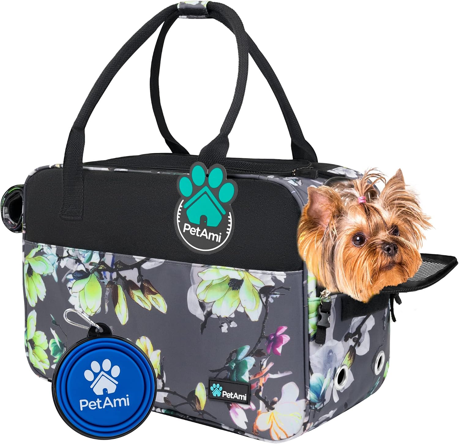 Petami Dog Purse Carrier for Small Dogs Cats, TSA Airline Approved Soft-Sided Pet Carrier with Pockets, Ventilated Travel Tote Bag with Bed & Shoulder Strap, Puppy Kitten, Max 12 Lbs, Turquoise