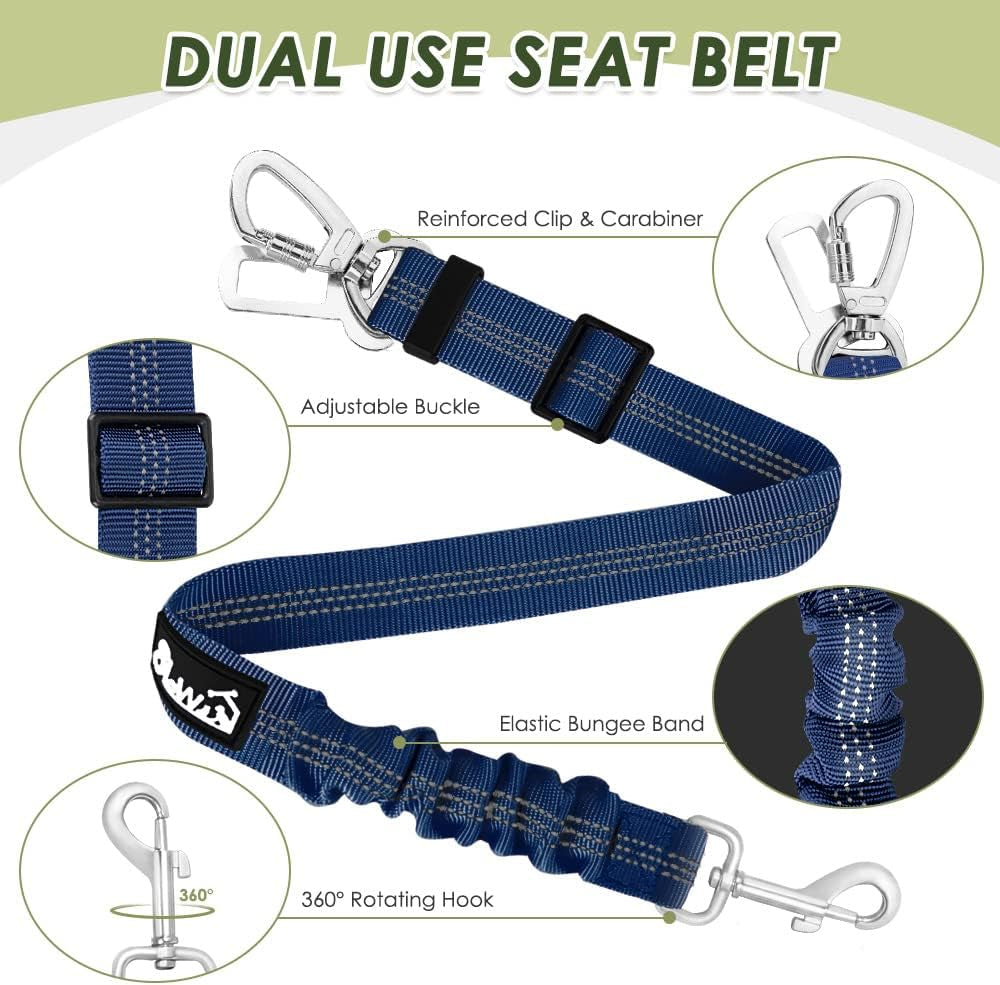 Lukovee Adjustable Dog Car Harness & Seat Belt - Ultimate Comfort & Safety for All Breeds (Blue, Medium)