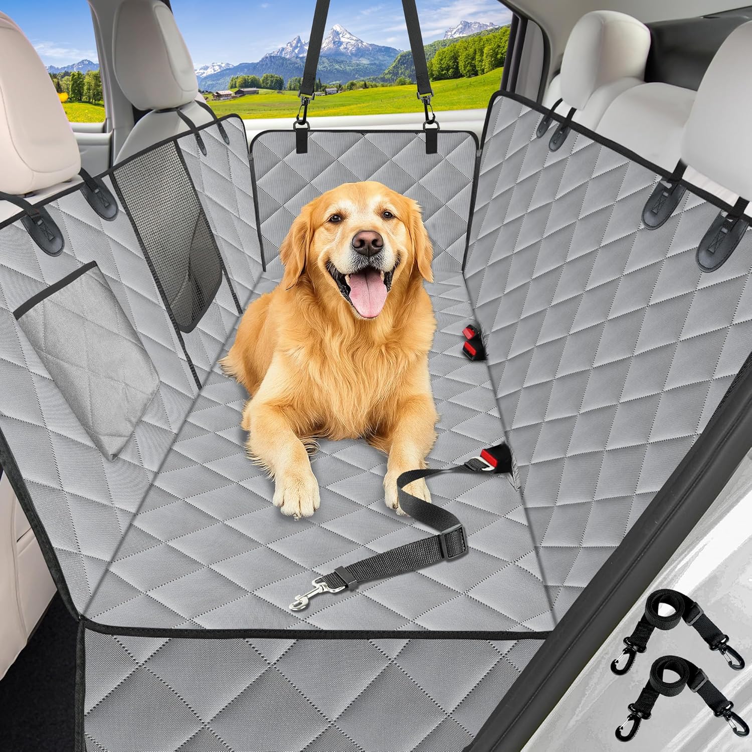 Kytely Dog Car Seat Cover for Back Seat,600D Heavy Duty Dog Hammock for Car with Side Flap,100% Waterproof Pet Backseat Cover, Anti-Scratch Nonslip Pet Seat Protector for Cars Trucks and SUV
