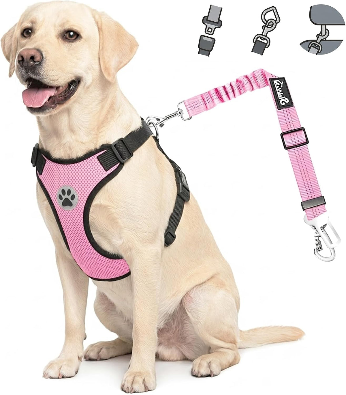 Lukovee Adjustable Dog Car Harness & Seat Belt - Ultimate Comfort & Safety for All Breeds (Blue, Medium)