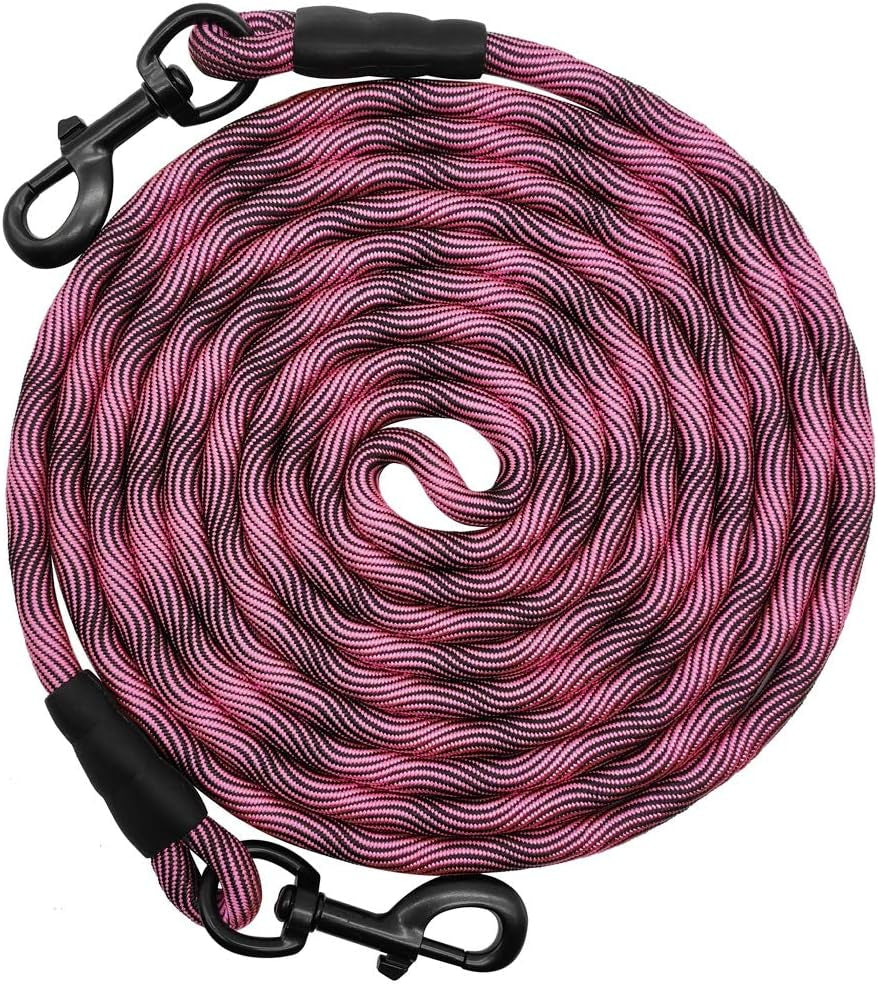 BTINESFUL Tie-Out Check Cord Long Rope Dog Tether, 8Ft 12Ft 20Ft 30Ft 50Ft Dog Lead for Yard, Large Medium Dogs Oudoor Training, Playing, Camping, or Backyard (30Ft, Beige Black)