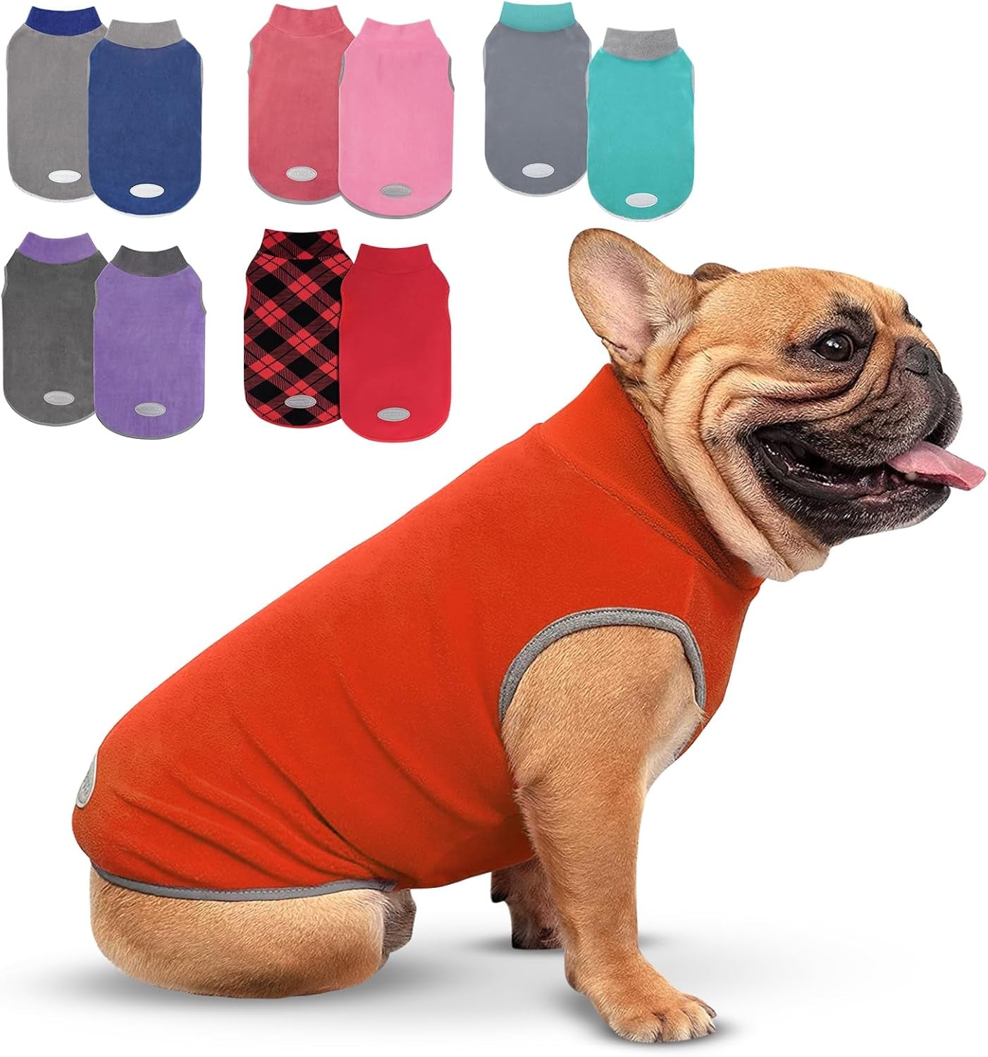 Cyeollo 2 Pack Dog Fleece Sweater Stretchy Sweatshirt with Reflective Stripe Pullover Soft Jacket Pet Clothes Dog Sweaters for Small Dogs, Red & Grey M
