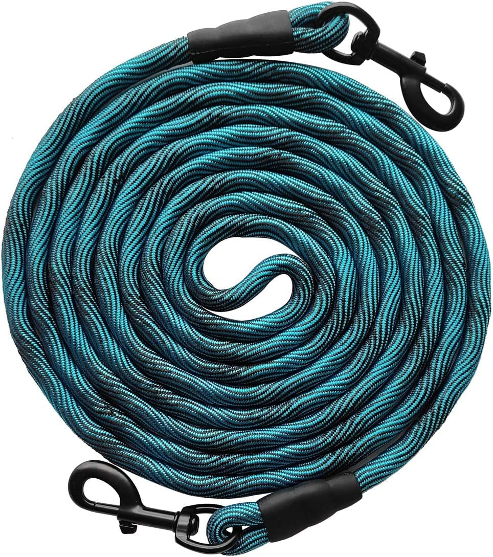 BTINESFUL Tie-Out Check Cord Long Rope Dog Tether, 8Ft 12Ft 20Ft 30Ft 50Ft Dog Lead for Yard, Large Medium Dogs Oudoor Training, Playing, Camping, or Backyard (30Ft, Beige Black)