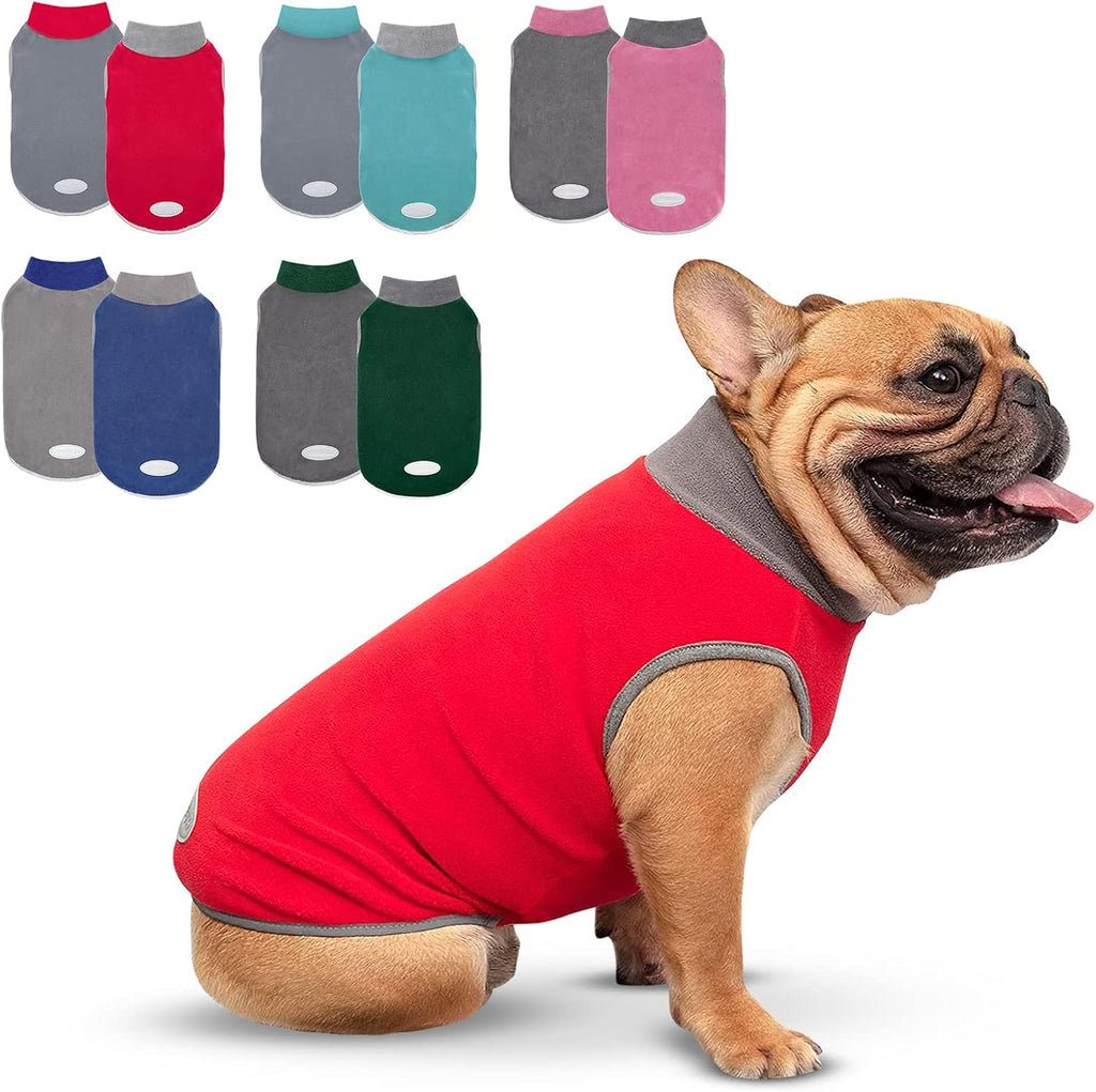 Cyeollo 2 Pack Dog Fleece Sweater Stretchy Sweatshirt with Reflective Stripe Pullover Soft Jacket Pet Clothes Dog Sweaters for Small Dogs, Red & Grey M