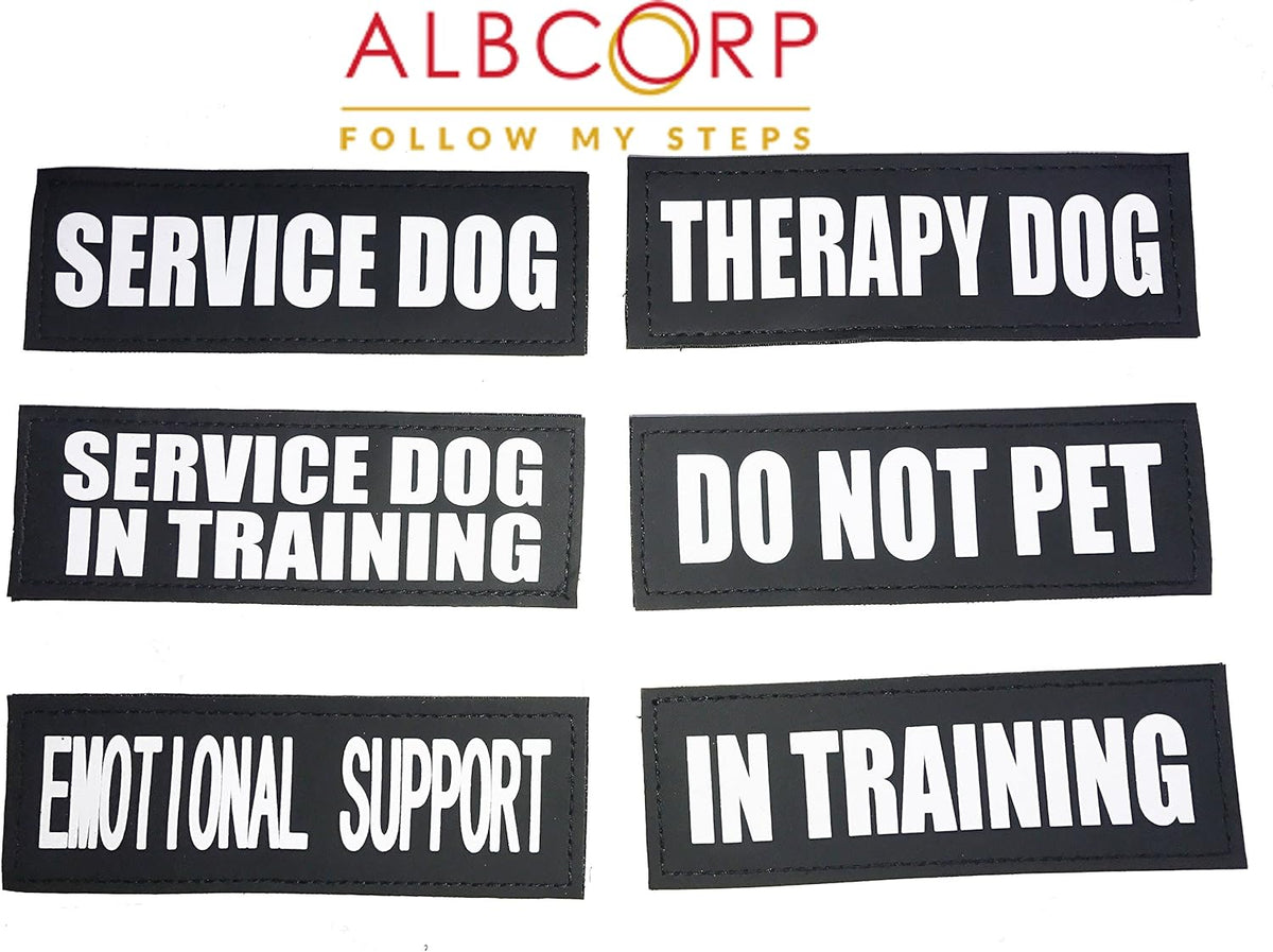 Albcorp Reflective Service Dog Patches - Easy-Change Hook Backing for Vests & Harnesses, Small Size (4.6 x 1 Inch), Set of 2