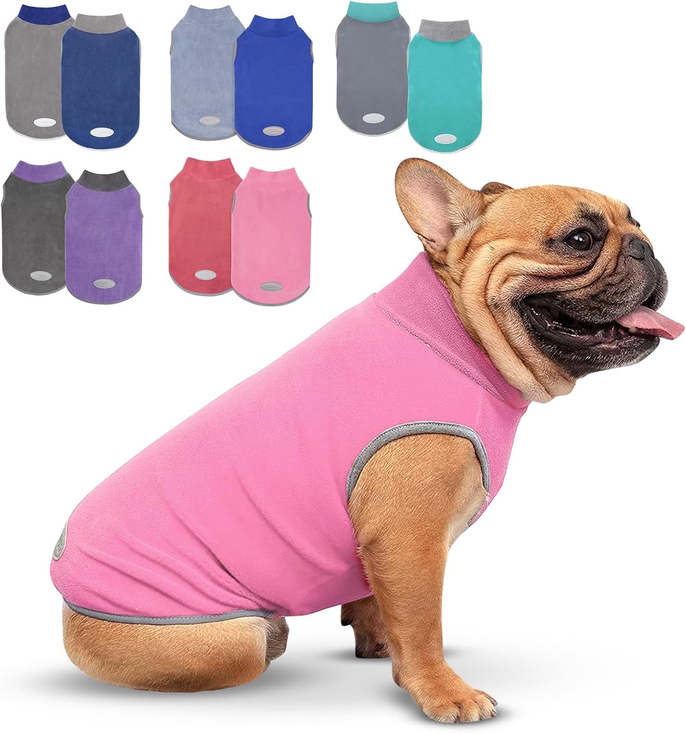 Cyeollo 2 Pack Dog Fleece Sweater Stretchy Sweatshirt with Reflective Stripe Pullover Soft Jacket Pet Clothes Dog Sweaters for Small Dogs, Red & Grey M
