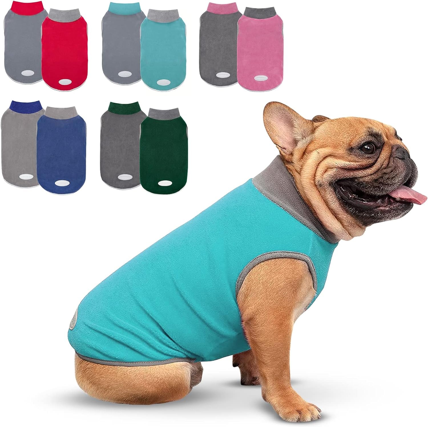 Cyeollo 2 Pack Dog Fleece Sweater Stretchy Sweatshirt with Reflective Stripe Pullover Soft Jacket Pet Clothes Dog Sweaters for Small Dogs, Red & Grey M