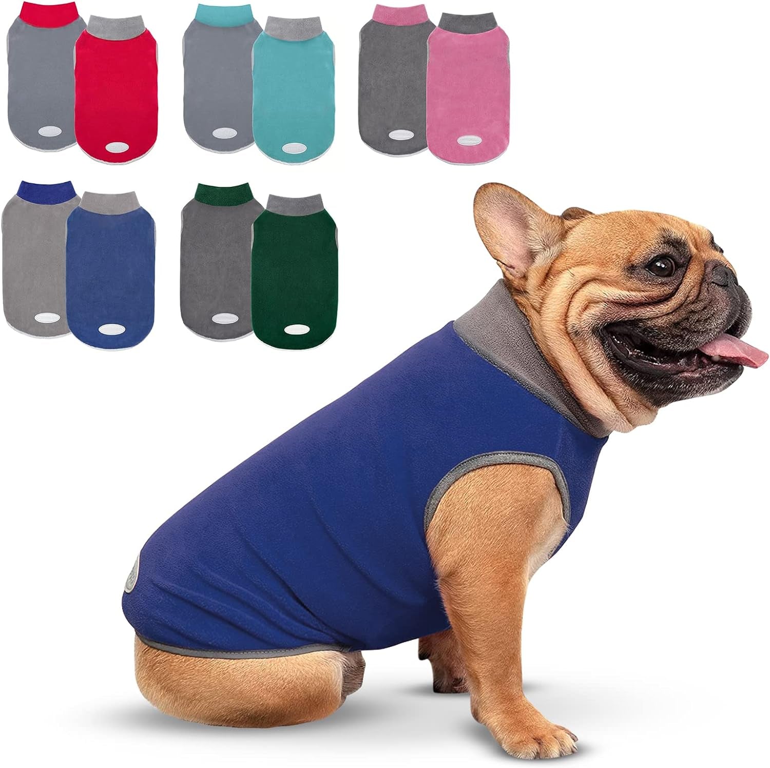 Cyeollo 2 Pack Dog Fleece Sweater Stretchy Sweatshirt with Reflective Stripe Pullover Soft Jacket Pet Clothes Dog Sweaters for Small Dogs, Red & Grey M