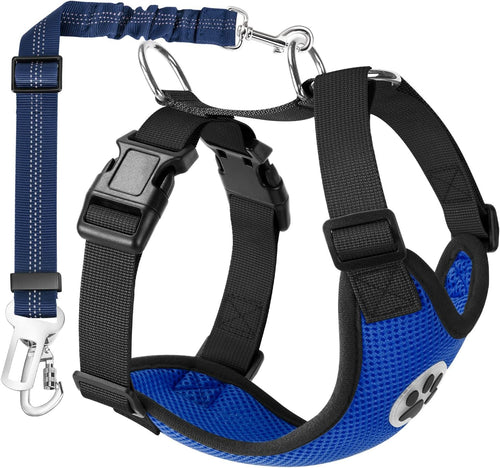 Lukovee Adjustable Dog Car Harness & Seat Belt - Ultimate Comfort & Safety for All Breeds (Blue, Medium)
