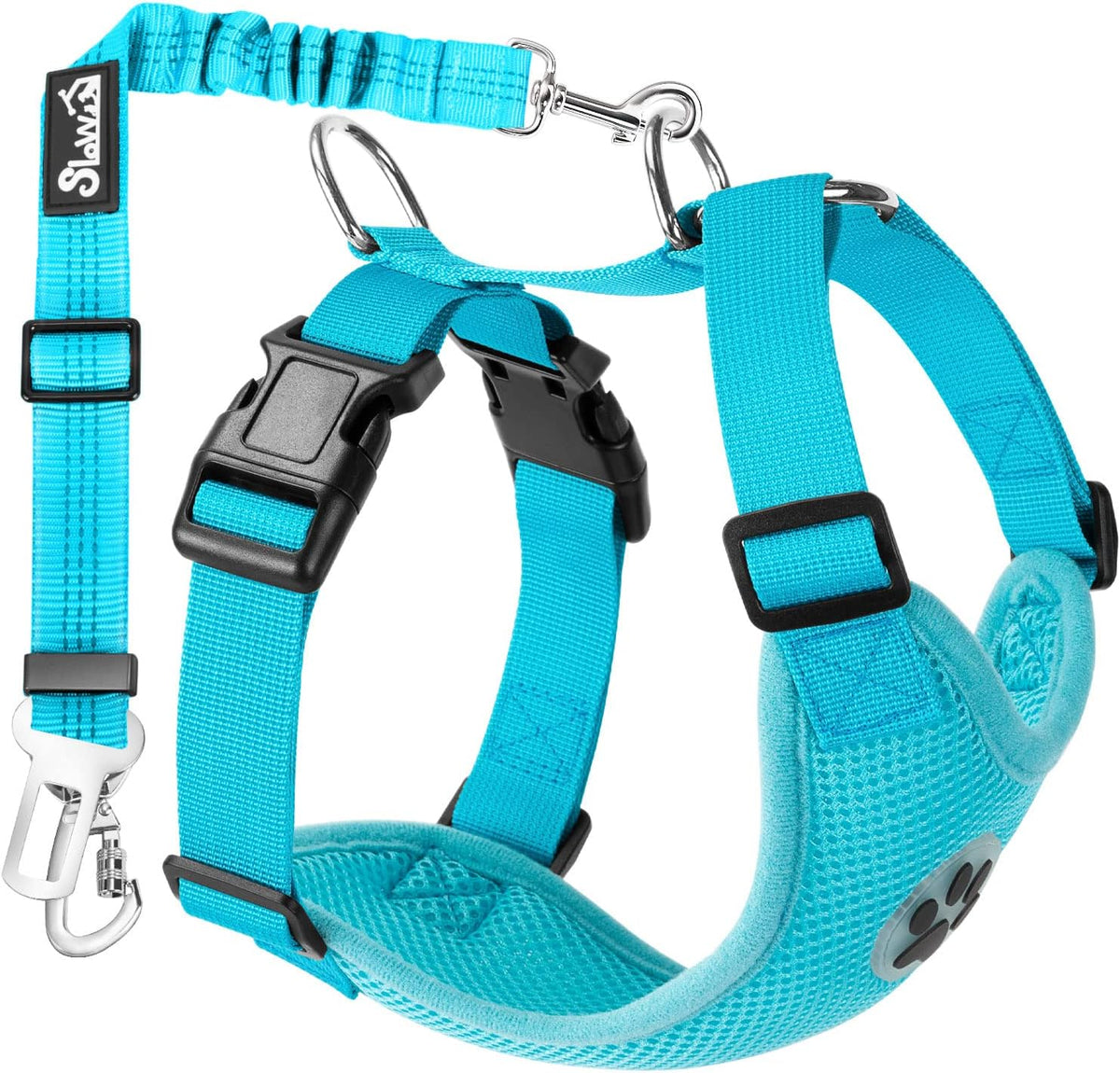 Lukovee Adjustable Dog Car Harness & Seat Belt - Ultimate Comfort & Safety for All Breeds (Blue, Medium)