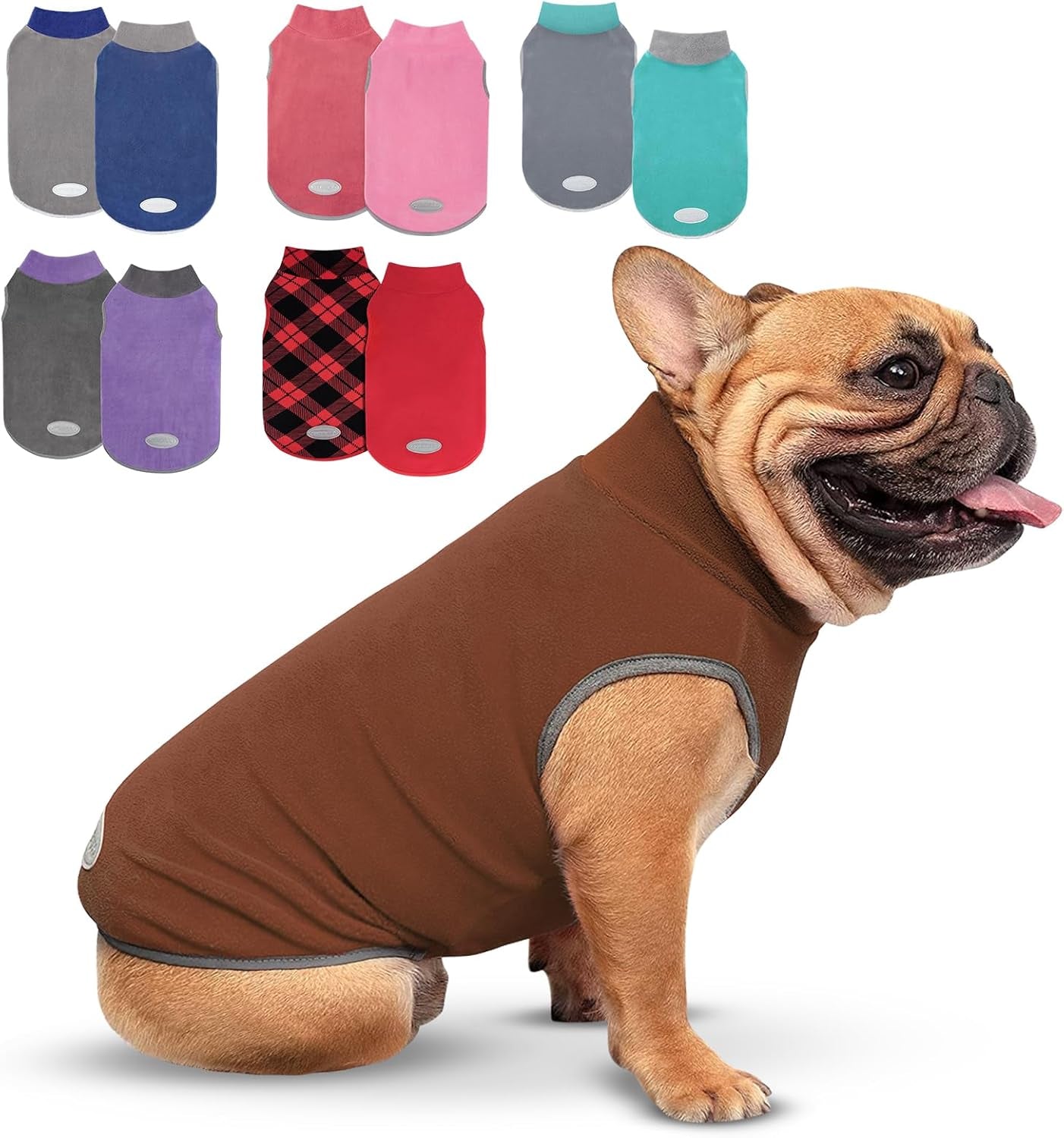 Cyeollo 2 Pack Dog Fleece Sweater Stretchy Sweatshirt with Reflective Stripe Pullover Soft Jacket Pet Clothes Dog Sweaters for Small Dogs, Red & Grey M
