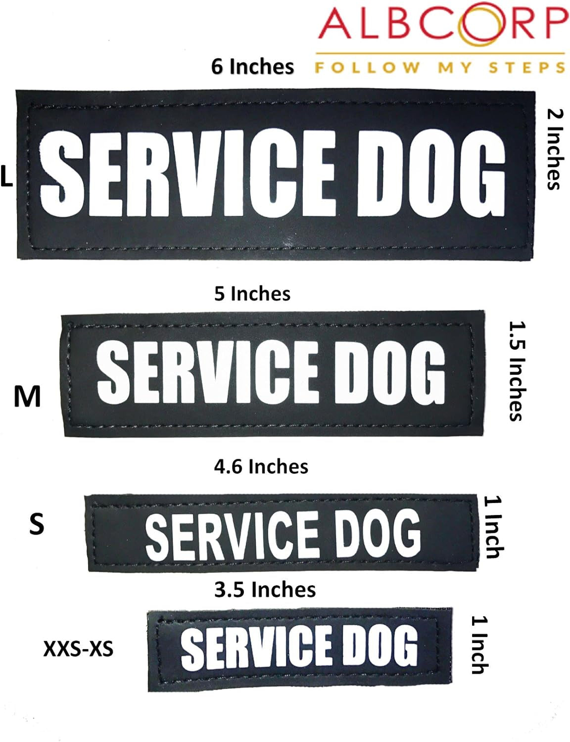 Albcorp Reflective Service Dog Patches - Easy-Change Hook Backing for Vests & Harnesses, Small Size (4.6 x 1 Inch), Set of 2