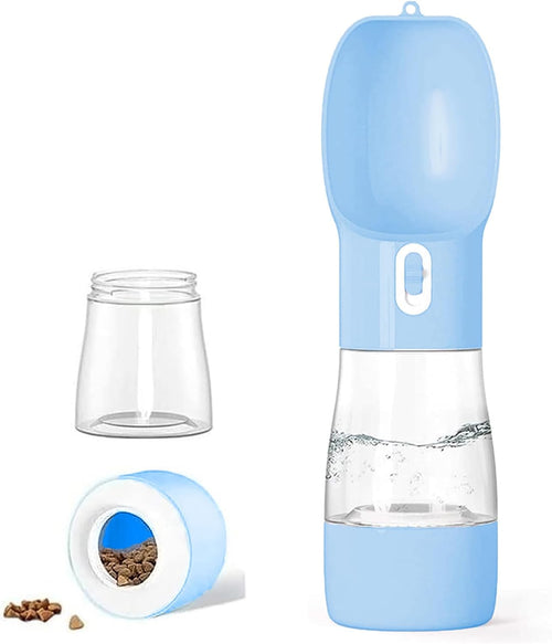 Portable Dog Water Bottle - Leak Proof Dog Water Dispenser with Bowl & Food Container, Dishwasher Safe Food Grade Plastic for Pet Puppy Outdoor Walking Hiking Travel Blue