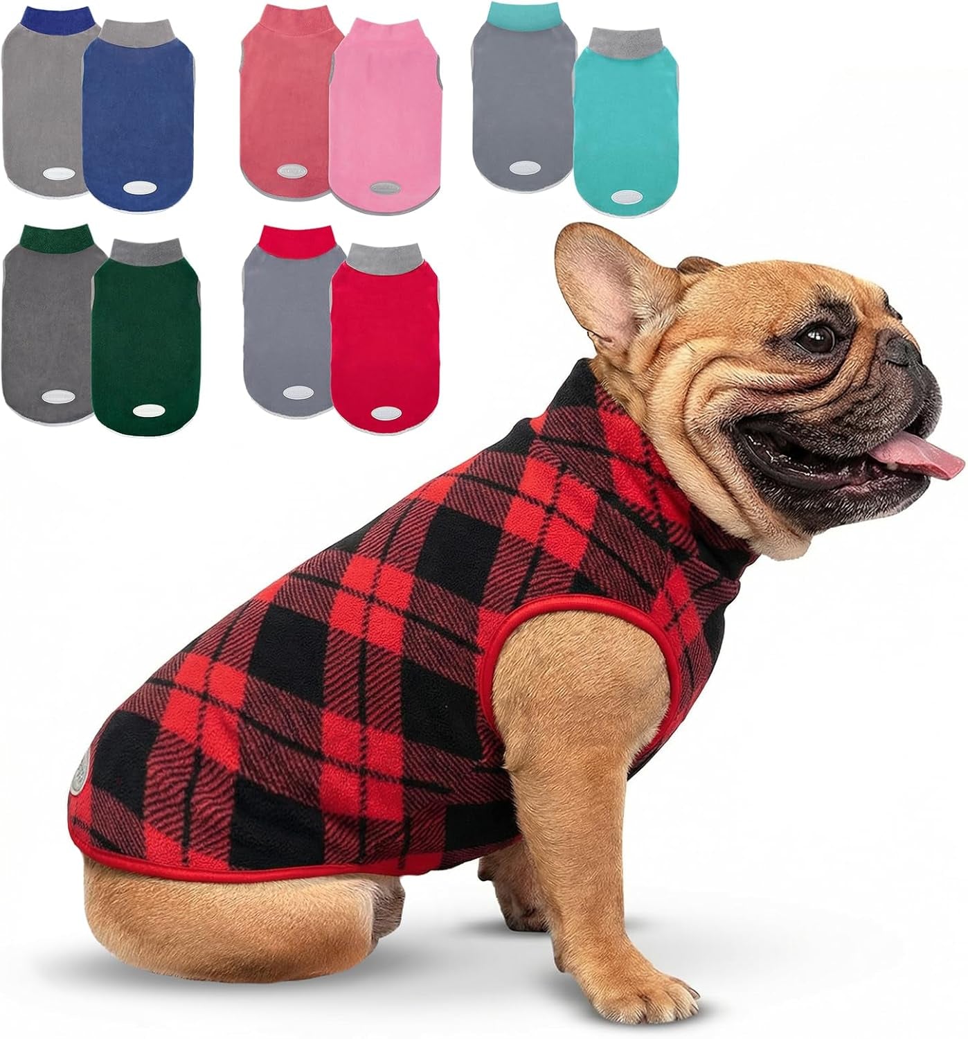 Cyeollo 2 Pack Dog Fleece Sweater Stretchy Sweatshirt with Reflective Stripe Pullover Soft Jacket Pet Clothes Dog Sweaters for Small Dogs, Red & Grey M