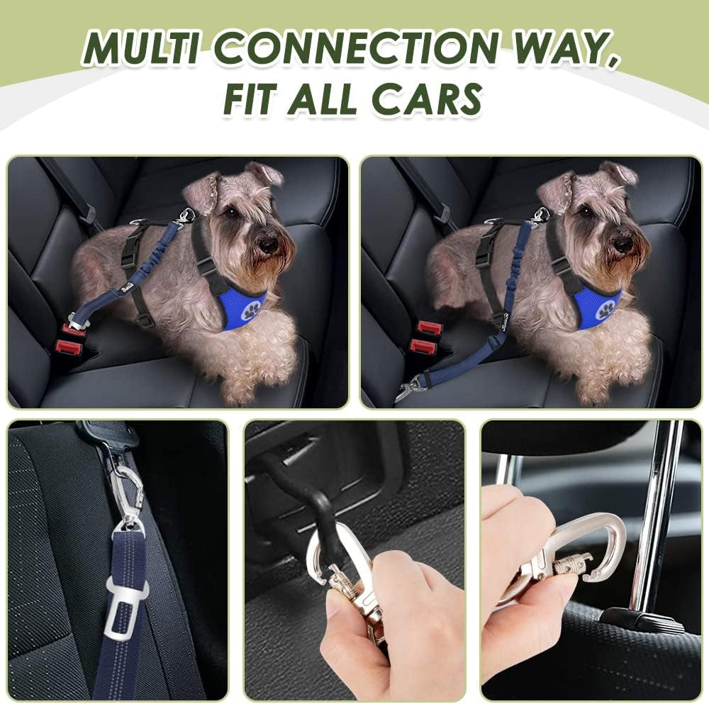 Lukovee Adjustable Dog Car Harness & Seat Belt - Ultimate Comfort & Safety for All Breeds (Blue, Medium)